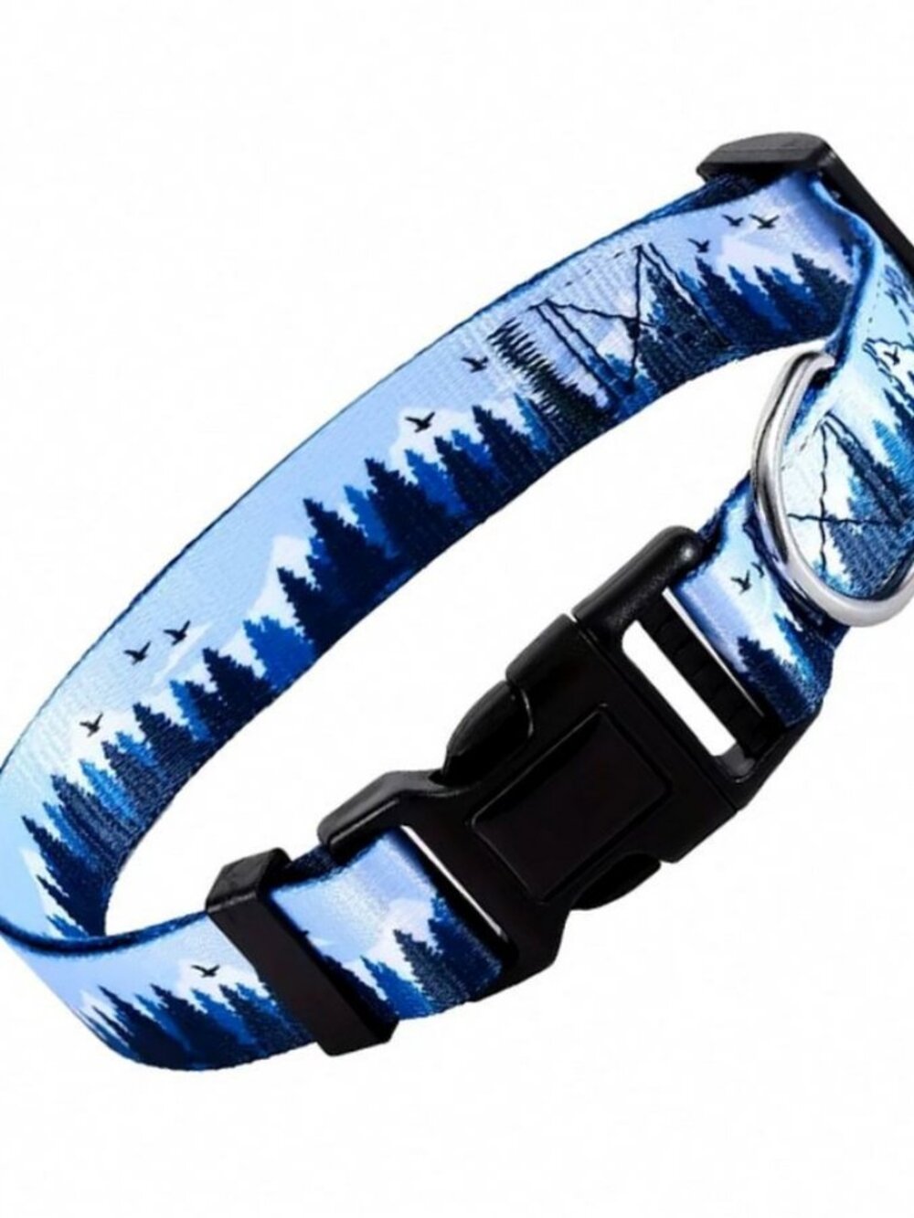 Serene Mountain Quick Release D Ring Dog Collar Large Blue on Blue Gift Packaged